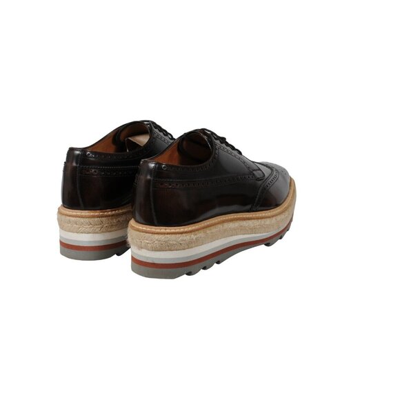 Prada Men Platform Brogue US 9 UK 8 Brown Leather Wingtip Espadrille Medallion - Picture 7 of 11